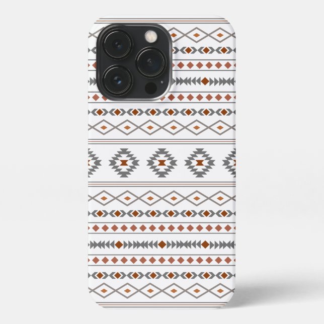 Aztec Reds Grays White Mixed Motifs Muster iPhone 13 Pro Hülle (Rückseite)