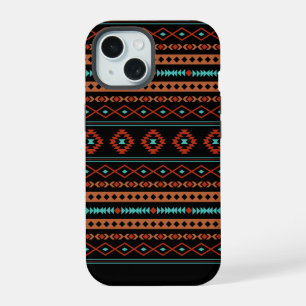 Aztec-Rost-Türkis-Schwarz-Gemischte-Muster iPhone 15 Hülle