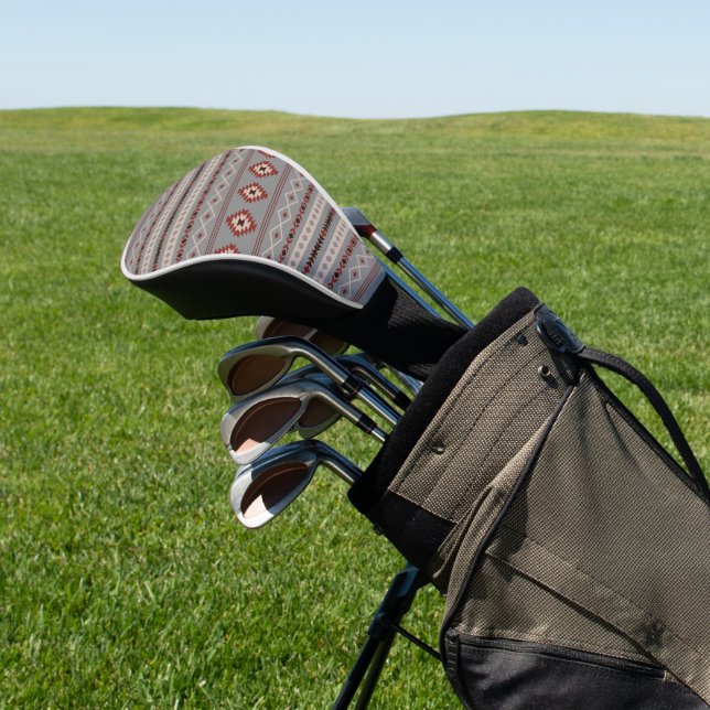 Aztec Rust Cream Brown Gray Mixed Motifs Muster Golf Headcover (In SItu)