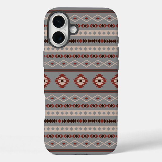 Aztec Rust Cream Brown Gray Mixed Motifs Muster iPhone 16 Plus Hülle (Rückseite)