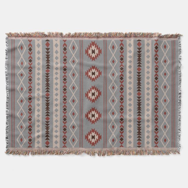 Aztec Rust Cream Brown Gray Mixed Motifs V Muster Decke (Vorderseite)