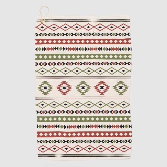 Aztec Rust Green Black Cream Mixed Motifs Muster Golfhandtuch (Vorderseite)