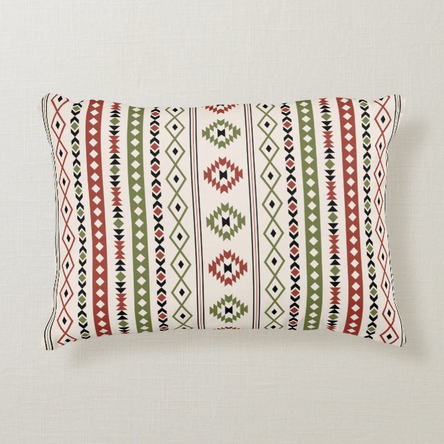 Aztec Rust Green Blk Crm Mixed Motifs (V) Muster Dekokissen (Vorderseite)