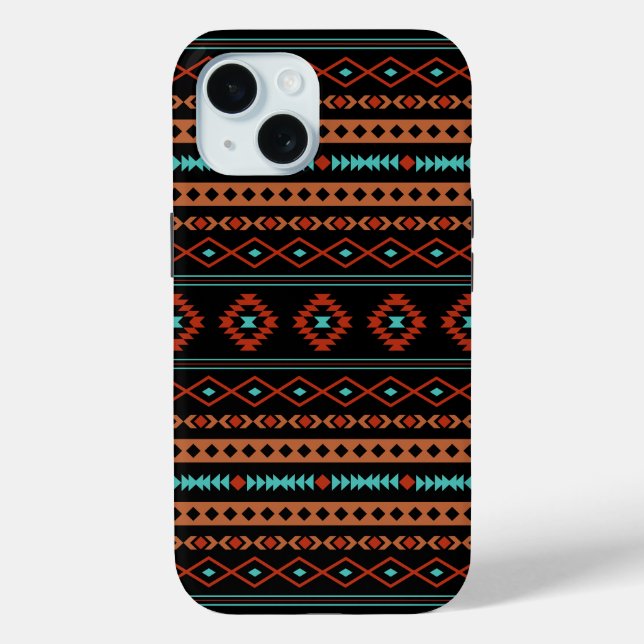 Aztec Rusts Aquamarines Schwarz Mixed Motifs-Muste Case-Mate iPhone Hülle (Rückseite)