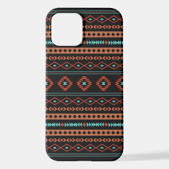 Aztec Rusts Aquamarines Schwarz Mixed Motifs-Muste iPhone 12 Hülle (Rückseite)