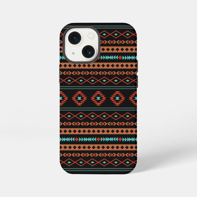 Aztec Rusts Aquamarines Schwarz Mixed Motifs-Muste iPhone 13 Mini Hülle (Rückseite)