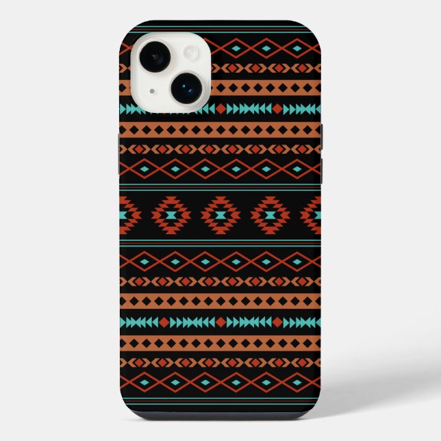 Aztec Rusts Aquamarines Schwarz Mixed Motifs-Muste iPhone 14 Plus Hülle (Rückseite)