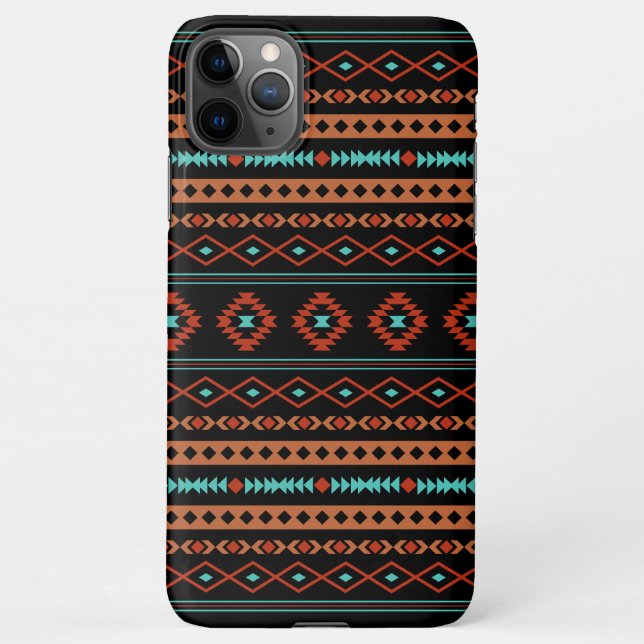Aztec Rusts Aquamarines Schwarz Mixed Motifs-Muste iPhone Hülle (Rückseite)