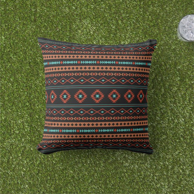 Aztec Rusts Aquamarines Schwarz Mixed Motifs-Muste Kissen (Golfball-Marker)