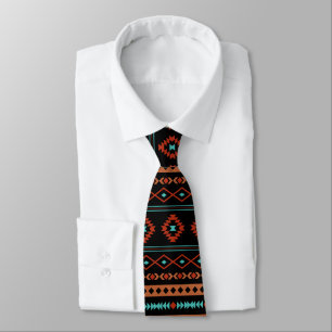 Aztec Rusts Aquamarines Schwarz Mixed Motifs-Muste Krawatte