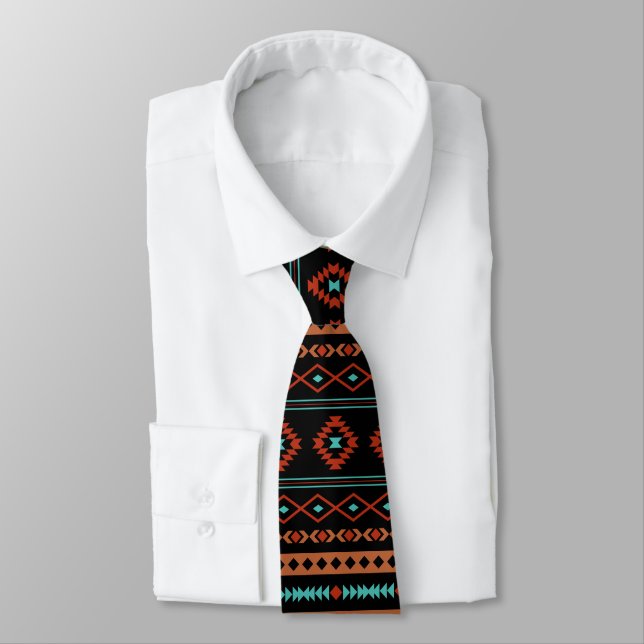 Aztec Rusts Aquamarines Schwarz Mixed Motifs-Muste Krawatte (Gebunden)