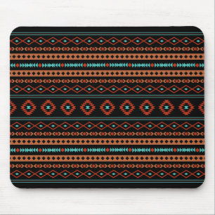 Aztec Rusts Aquamarines Schwarz Mixed Motifs-Muste Mousepad