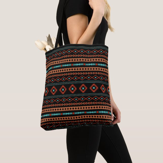 Aztec Rusts Aquamarines Schwarz Mixed Motifs-Muste Tasche (Von Nahem)