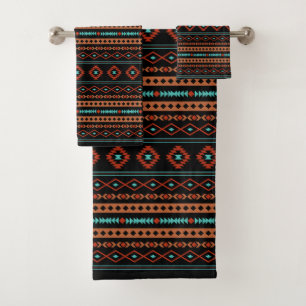 Aztec Rusts Aquamarines Schwarz Mixed Motiv Muster Badhandtuch Set