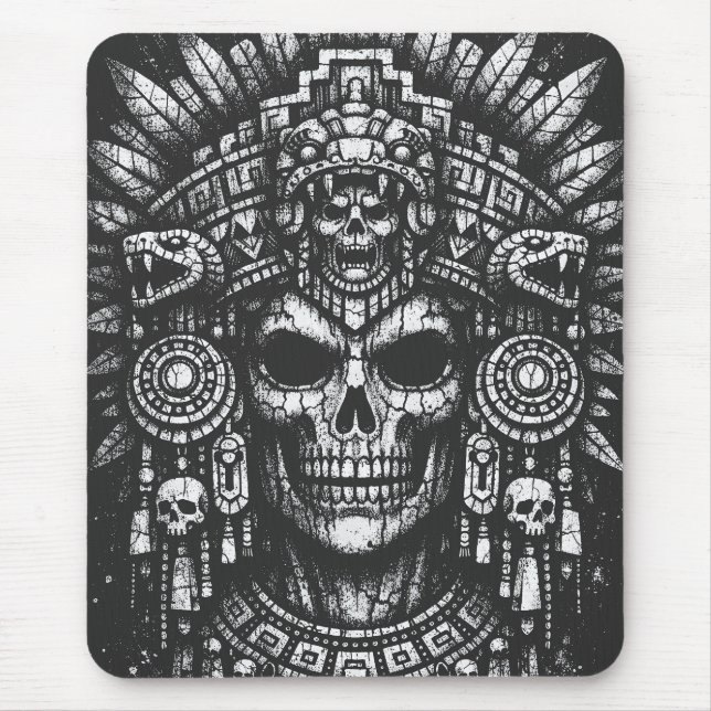 Aztec-Schädelkopfschmuck von BurnsInHell Mousepad (Vorne)