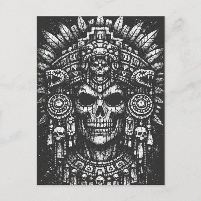 Aztec-Schädelkopfschmuck von BurnsInHell Postkarte (Vorderseite)