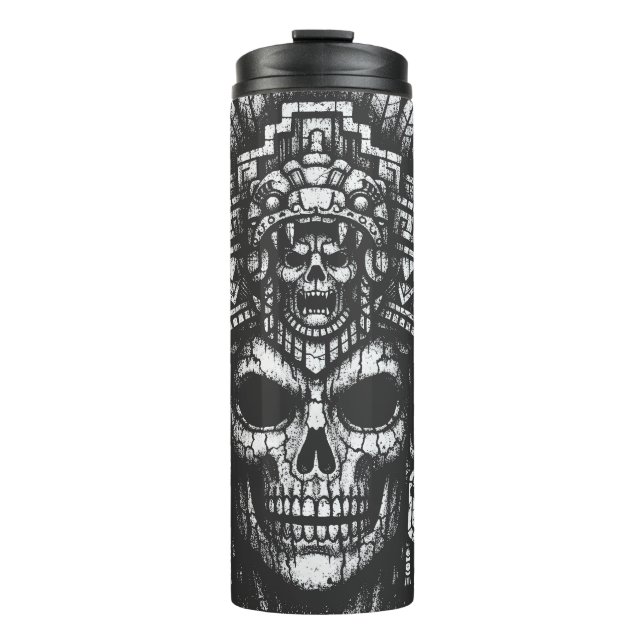 Aztec-Schädelkopfschmuck von BurnsInHell Thermosbecher (Vorderseite)