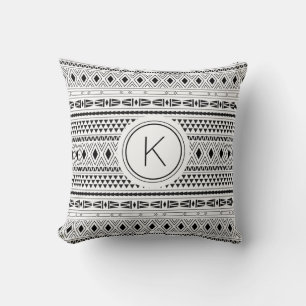 Aztec Schwarz-weiß Geometric Muster Monogram Kissen