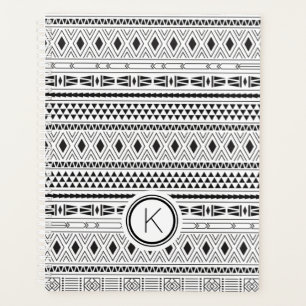 Aztec Schwarz-weiß Geometric Stripe Monogramm Planer