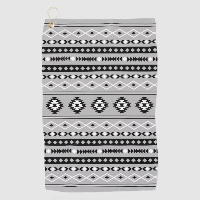 Aztec Schwarz-weiß Gray Mixed Motifs-Muster Golfhandtuch (Vorderseite)