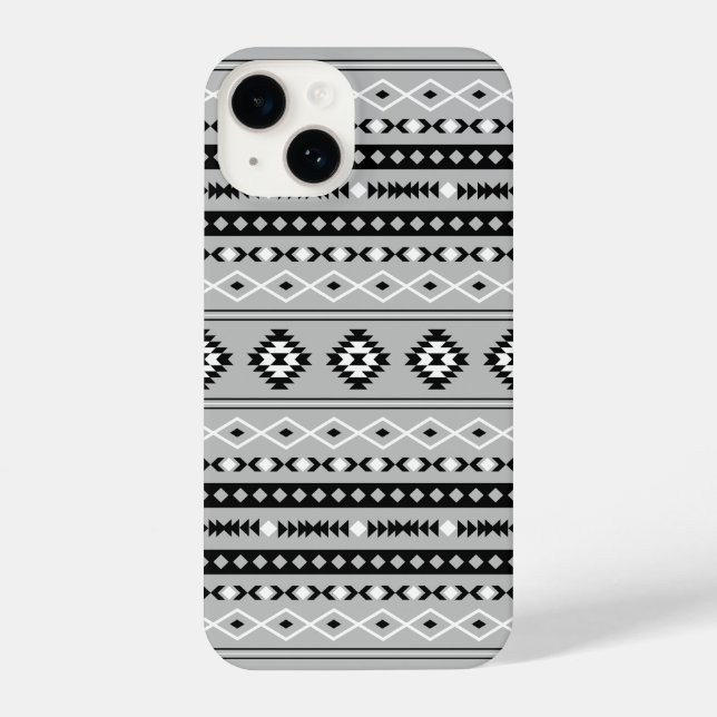 Aztec Schwarz-weiß Gray Mixed Motifs-Muster iPhone 14 Hülle (Rückseite)