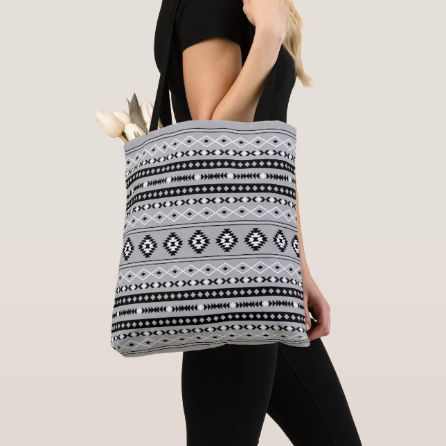 Aztec Schwarz-weiß Gray Mixed Motifs-Muster Tasche (Von Nahem)