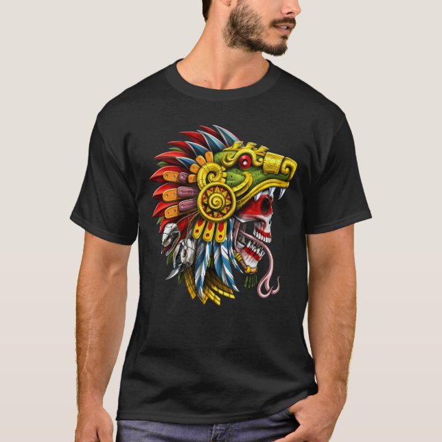 Aztec Serpent Skull Warrior T-Shirt (Vorderseite)