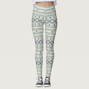 Aztec Shapes lg Muster Rusts Cream Aquamarin-blau Leggings