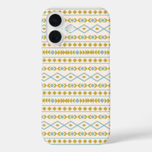 Aztec Shapes Muster Aquamarine Goldcreme iPhone 16 Hülle