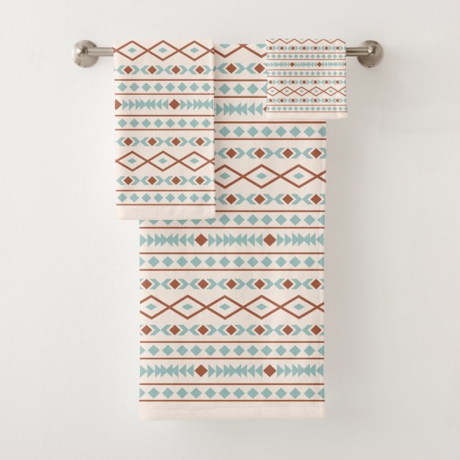 Aztec Shapes Muster Rost Aquamarine Creme Badhandtuch Set (Insitu)