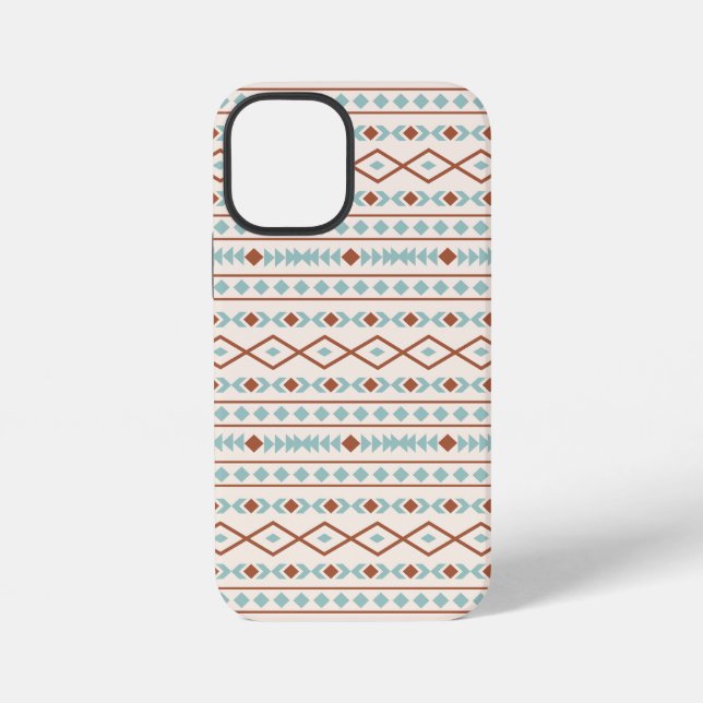 Aztec Shapes Muster Rost Aquamarine Creme iPhone 12 Mini Hülle (Rückseite)