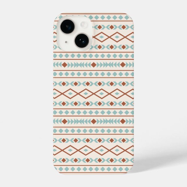 Aztec Shapes Muster Rost Aquamarine Creme iPhone 14 Hülle (Rückseite)