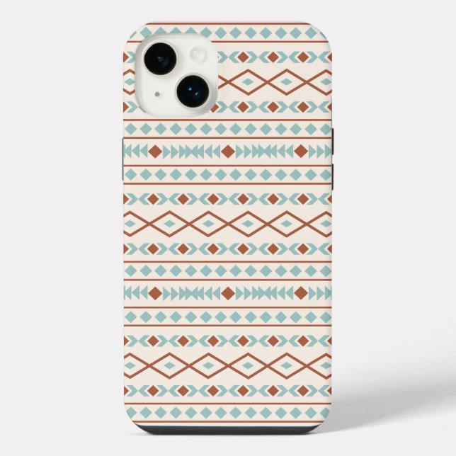 Aztec Shapes Muster Rost Aquamarine Creme iPhone 14 Plus Hülle (Rückseite)