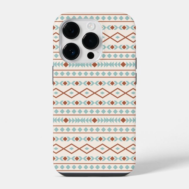Aztec Shapes Muster Rost Aquamarine Creme iPhone 14 Pro Hülle (Rückseite)