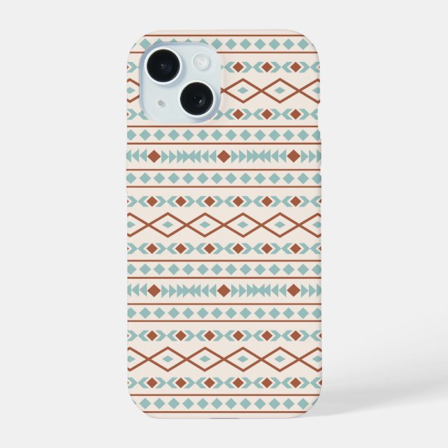 Aztec Shapes Muster Rost Aquamarine Creme iPhone 15 Hülle (Rückseite)
