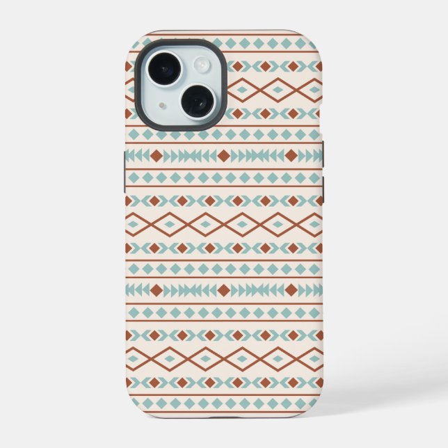 Aztec Shapes Muster Rost Aquamarine Creme iPhone 15 Hülle (Rückseite)
