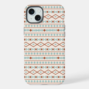 Aztec Shapes Muster Rost Aquamarine Creme iPhone 15 Plus Hülle