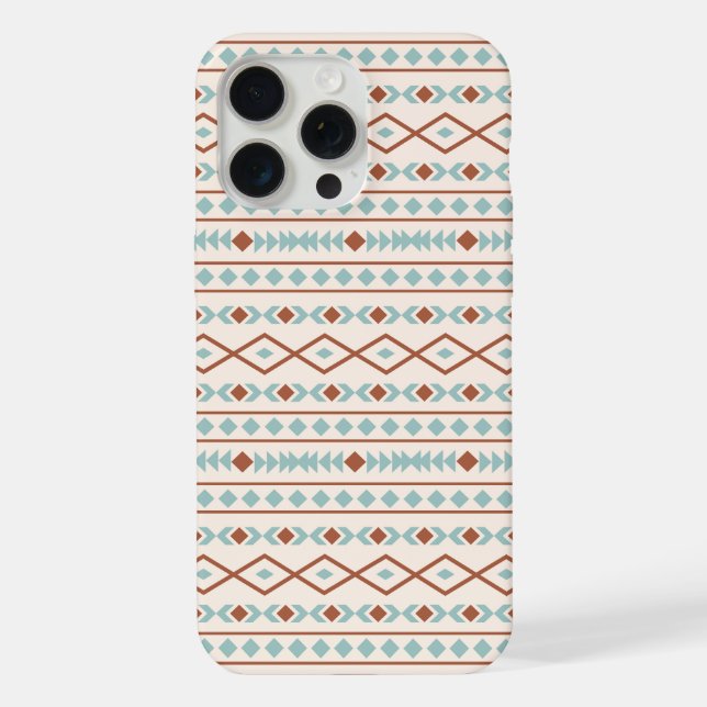 Aztec Shapes Muster Rost Aquamarine Creme iPhone 15 Pro Max Hülle (Rückseite)