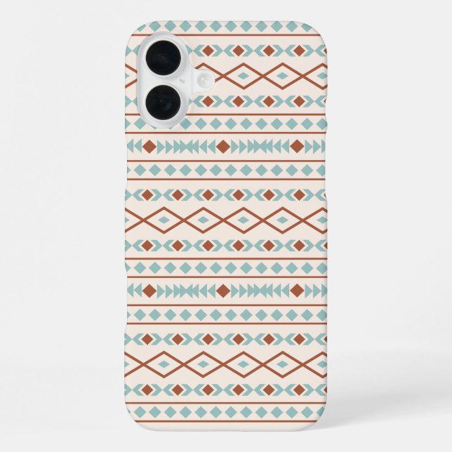 Aztec Shapes Muster Rost Aquamarine Creme iPhone 16 Plus Hülle (Rückseite)