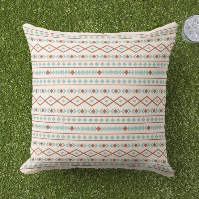 Aztec Shapes Muster Rost Aquamarine Creme Kissen (Gras)