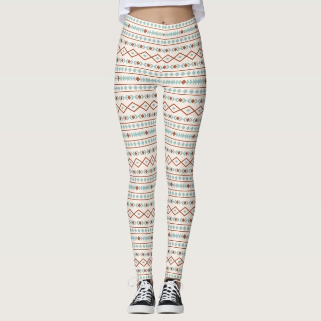 Aztec Shapes Muster Rost Aquamarine Creme Leggings (Vorderseite)