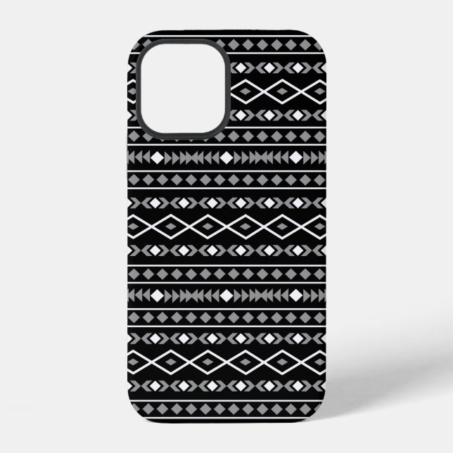 Aztec Shapes Muster Weiß Grau Schwarz iPhone 12 Hülle (Rückseite)