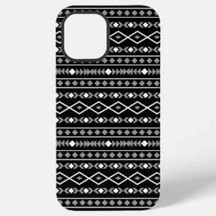 Aztec Shapes Muster Weiß Grau Schwarz iPhone 12 Pro Max Hülle