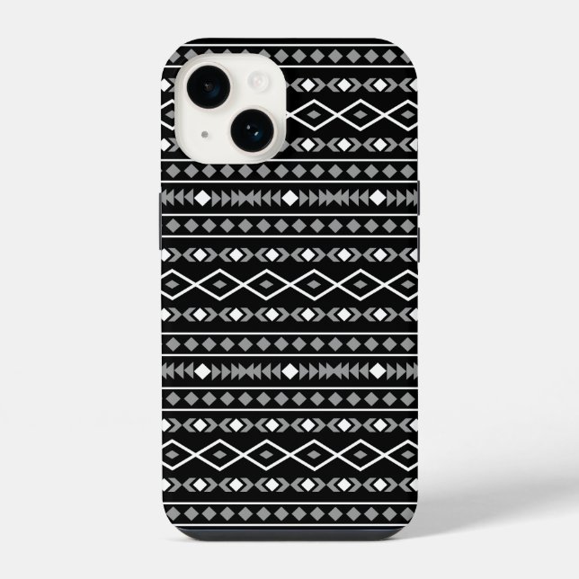 Aztec Shapes Muster Weiß Grau Schwarz iPhone 14 Hülle (Rückseite)
