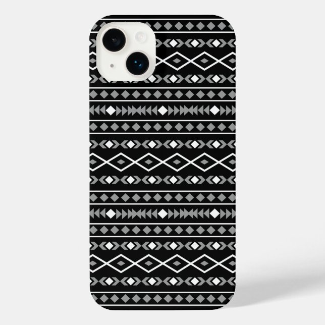 Aztec Shapes Muster Weiß Grau Schwarz iPhone 14 Plus Hülle (Rückseite)