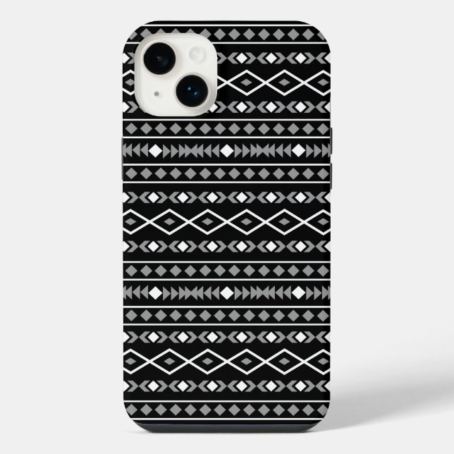 Aztec Shapes Muster Weiß Grau Schwarz iPhone 14 Plus Hülle (Rückseite)