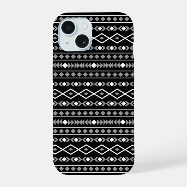 Aztec Shapes Muster Weiß Grau Schwarz iPhone 15 Hülle (Rückseite)