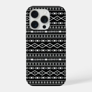Aztec Shapes Muster Weiß Grau Schwarz iPhone 15 Pro Hülle