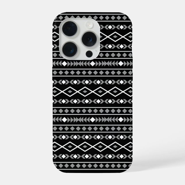 Aztec Shapes Muster Weiß Grau Schwarz iPhone 15 Pro Hülle (Rückseite)