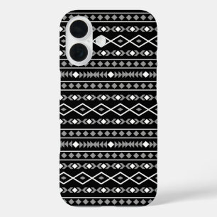 Aztec Shapes Muster Weiß Grau Schwarz iPhone 16 Hülle